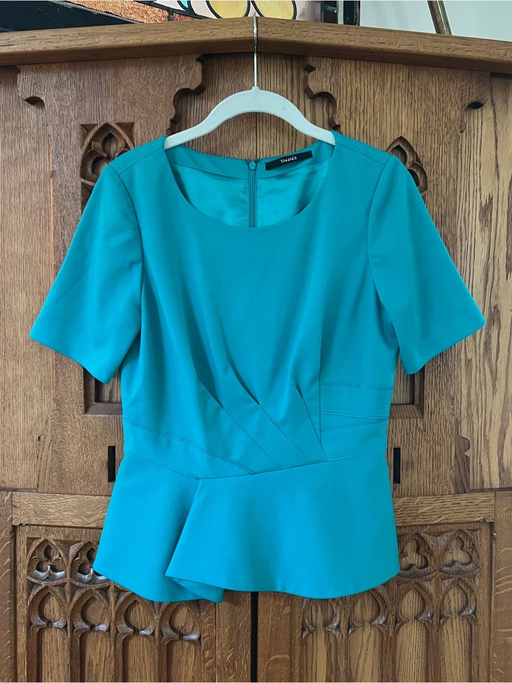 Tahari Teal Short-Sleeve Peplum Blouse